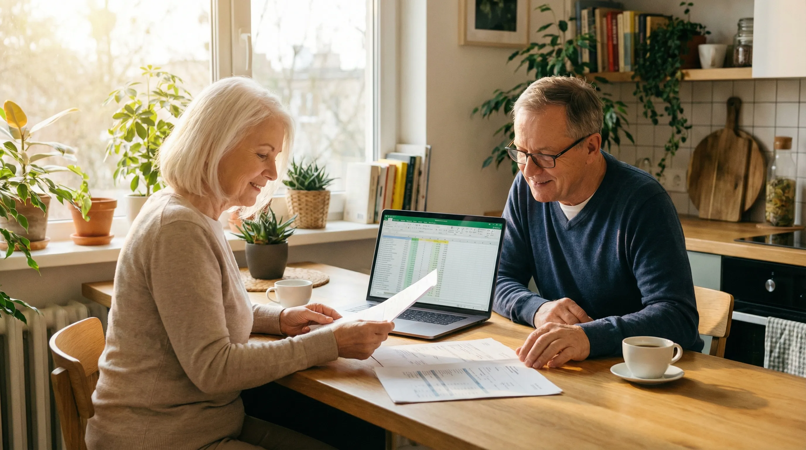 Senior couple reviewing finances together