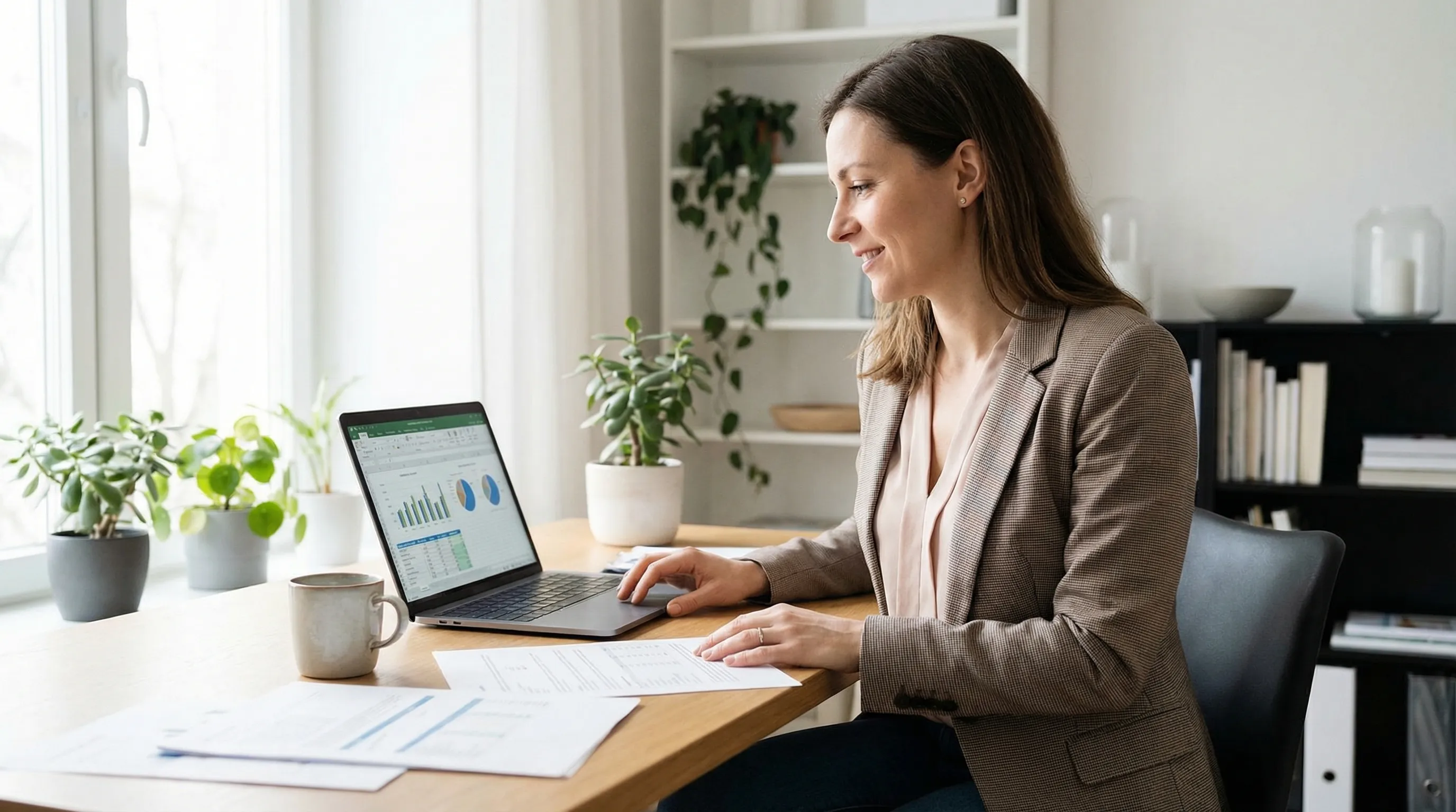 Woman reviewing financial documents